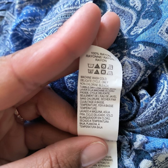 Lucky Brand Womens V-Neck Tie Long Sleeve Printed Peasant Boho Blue Top Size M - Picture 4 of 5